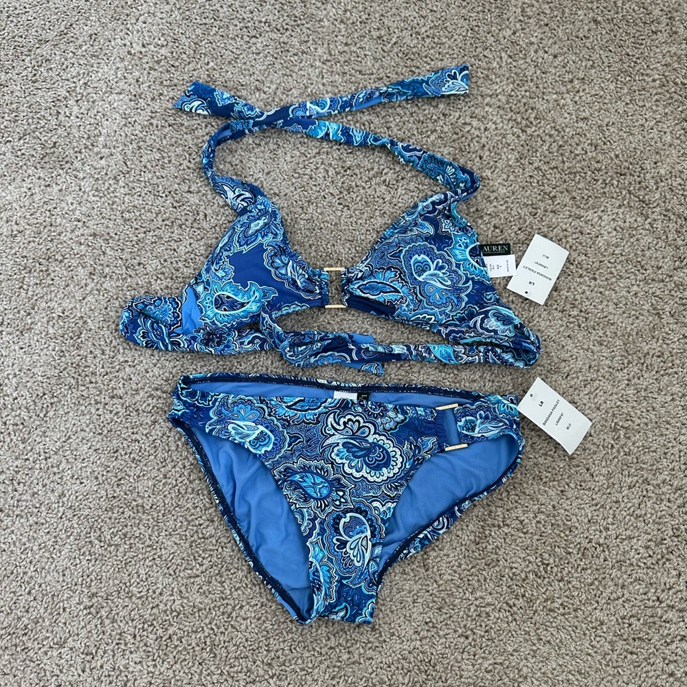 NWT Lauren Ralph Lauren Blue Paisley Bikini Set
